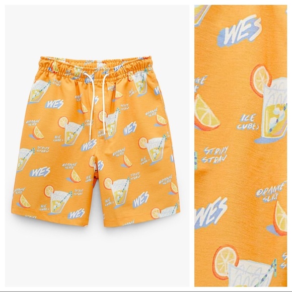 NWT. Zara Man Orange Printed © WES ROBINSON Shorts. Size L.